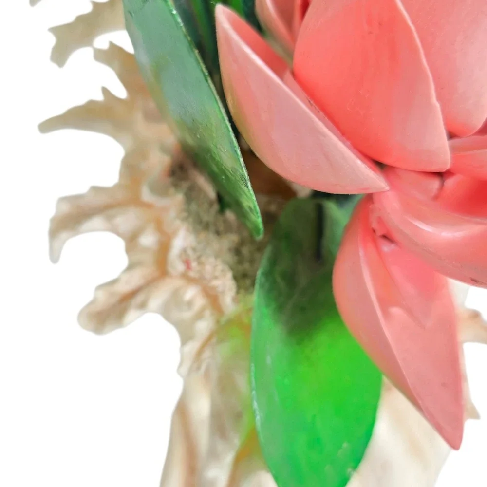 Vintage Sea Shell Pink Green‎ Flowers Handmade Bouquet Seashell Sand Beach